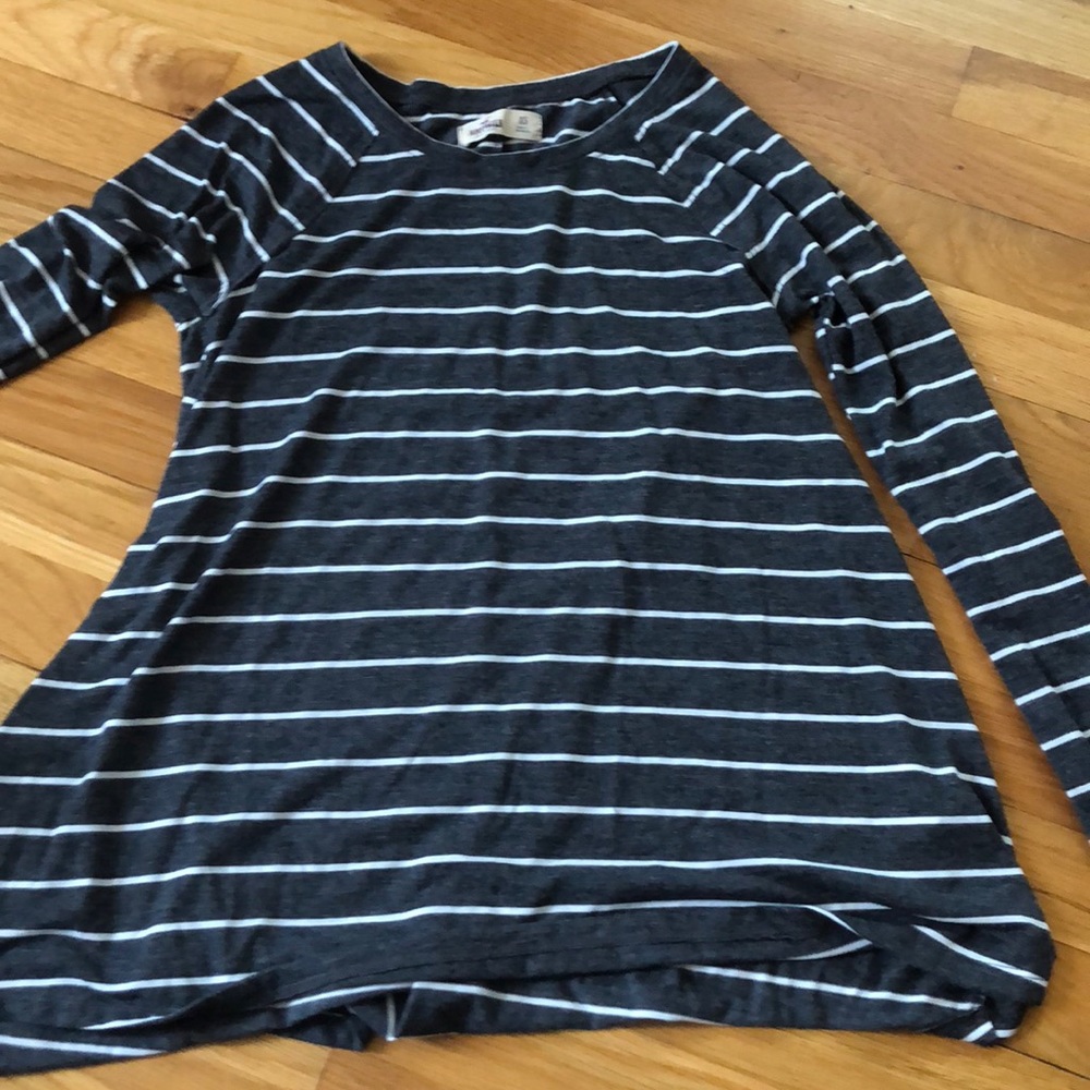 Grey and white striped long sleeve top
